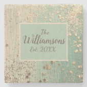 カスタマイズ金ゴールドスターダストオンシーグリーン ストーンコースター (正面)