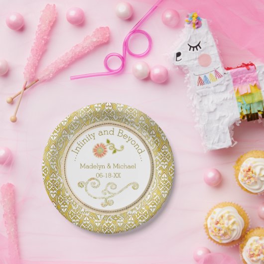 カスタマイズ金ゴールドダマスクウェディング紙プレート ペーパープレート (パーティー)