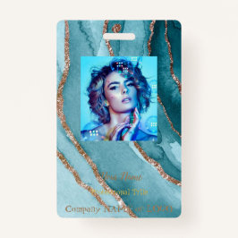 カスタマイズ金ゴールドティール（緑がかった色）ブルー大理石名タグバッジ バッジ