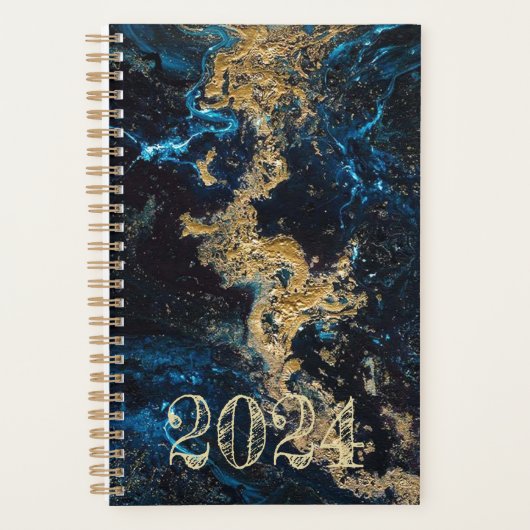 カスタマイズ金ゴールドブルーマーブルアジェンダデイリーウィークリーウィークリー プランナー手帳 (正面)