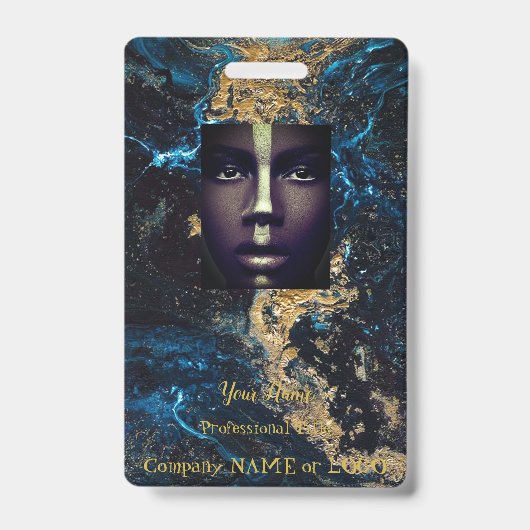 カスタマイズ金ゴールドブルー大理石名タグバッジ バッジ (表面)