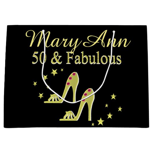 カスタマイズ金ゴールド50&素晴らしい靴クイーン抱き枕 ラージペーパーバッグ (正面)