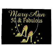 カスタマイズ金ゴールド50&素晴らしい靴クイーン抱き枕 ラージペーパーバッグ (裏面)