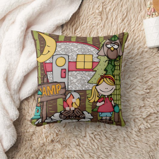 カスタマイズ金髪の女の子のキャンプの枕 クッション (ブランケット)