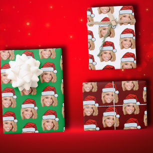 カスタマイズ顔サンタハットおもしろいクリスマス ラッピングペーパーシート