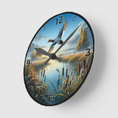 カスタマイズ飛んでいる可能なカンバスバックアヒル ラウンド壁時計 (傾斜)