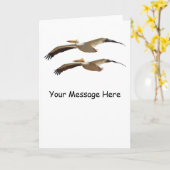 カスタマイズ飛んでいる可能なペリカン3グリーティングカード カード (黄色い花)