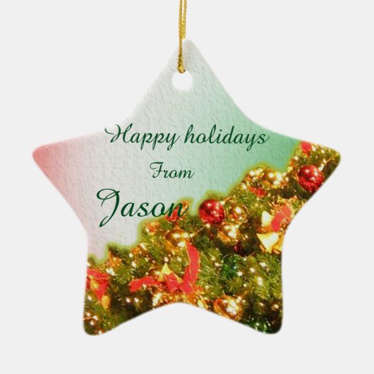 カスタマイズ飾可能なクリスマスツリーと文字 セラミックオーナメント (正面)