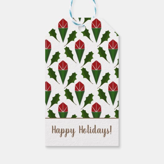 カスタマイズ鮮やかレッドローゼズホリーホリデーアート ギフトタグ (裏面)