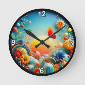カスタマイズ鮮やか可能なサンライズバタフライ抽象芸術 ラウンド壁時計 (正面)