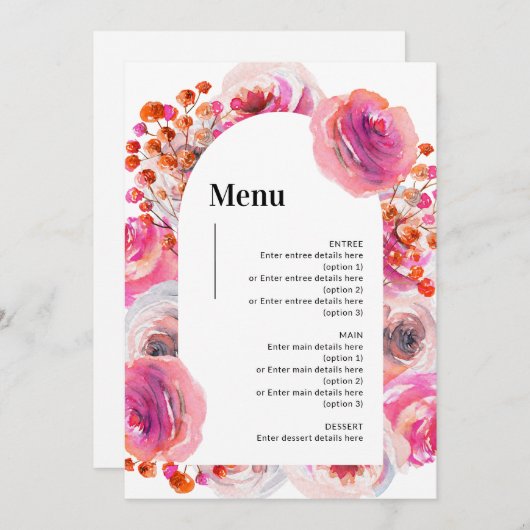 カスタマイズ鮮やか可能なフローラ結婚Archのメニューカード 招待状 (正面/裏面)