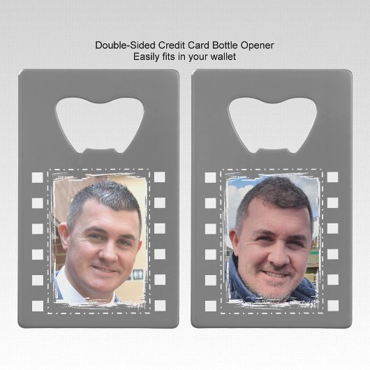 カスタマイズ2枚の写真とグレーと白 クレジットカード栓抜き