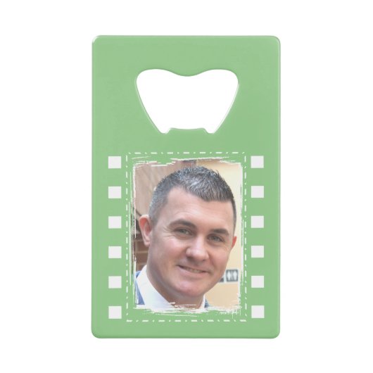 カスタマイズ2枚の写真と緑と白 クレジットカード栓抜き (正面)