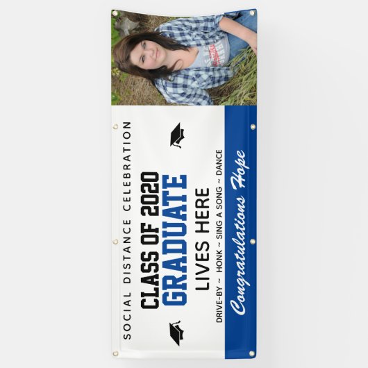 カスタマイズ2021青い卒業バナー 横断幕 (縦)