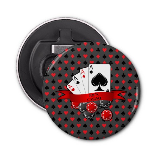 カスタマイズ4エース赤ブラックカードスーツ付きグレービール 栓抜き (正面)