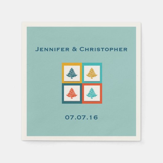 カスタマイズ4クリスマスツリーレトロデザイン結婚 スタンダードカクテルナプキン (正面)