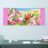 カスタマイズ6' x 2.5' Ladybug誕生日ビニールバナー 横断幕 (トレードショー)