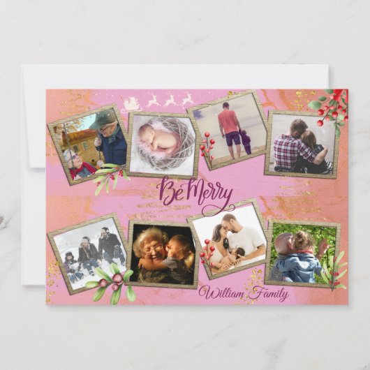 カスタマイズ8枚写真家族コラージュメリークリスマス シーズンカード (正面)