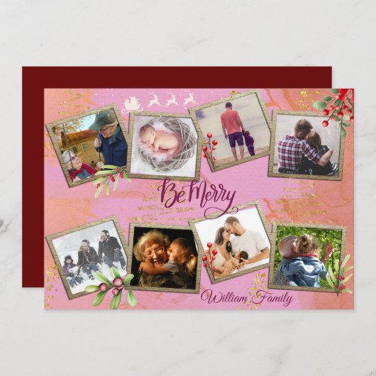 カスタマイズ8枚写真家族コラージュメリークリスマス シーズンカード (正面/裏面)