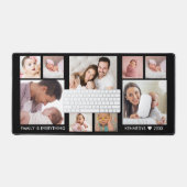 カスタマイズ9フォトコラージュ名字引用文ブラック デスクマット (キーボード&マウス)