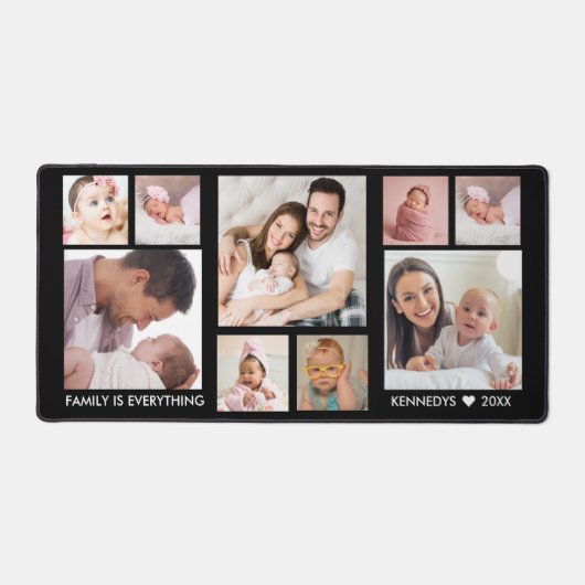 カスタマイズ9フォトコラージュ名字引用文ブラック デスクマット (正面)