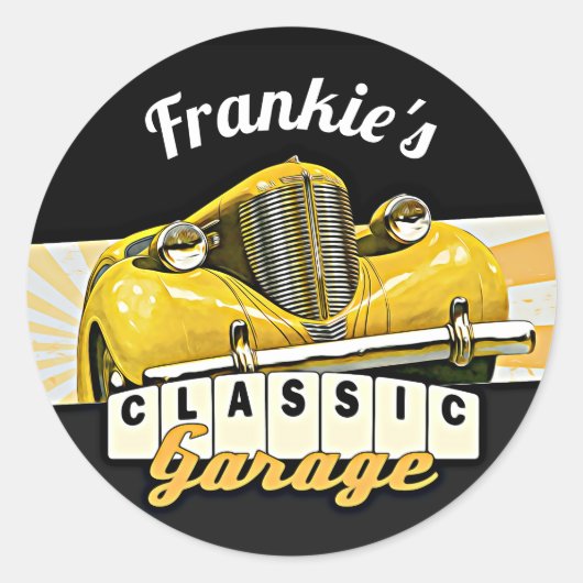 カスタマイズ |お名前 |車クラシック車庫 ラウンドシール (正面)