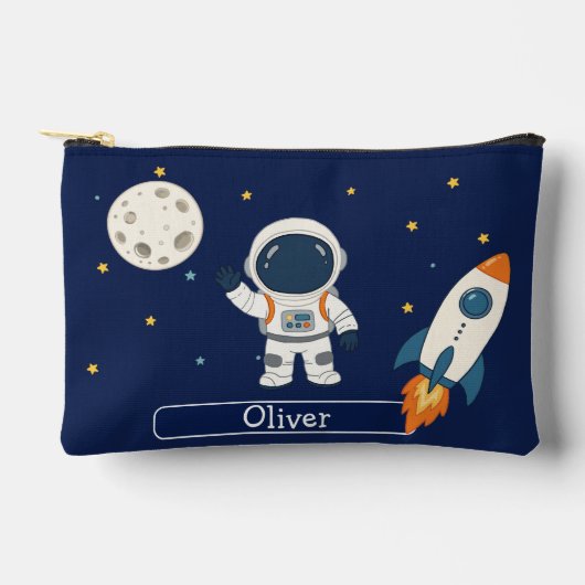 カスタマイズ かわいい 宇宙飛行士 月 宇宙 子供 アクセサリーポーチ (正面)