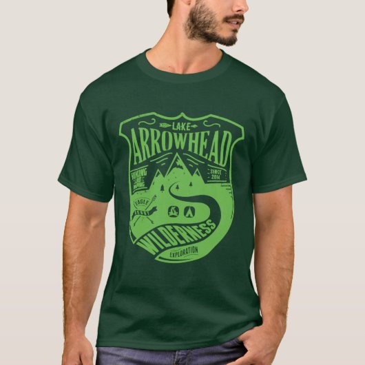 カスタマイズ アローヘッド湖 キャンプ 荒野 緑 Tシャツ (正面)