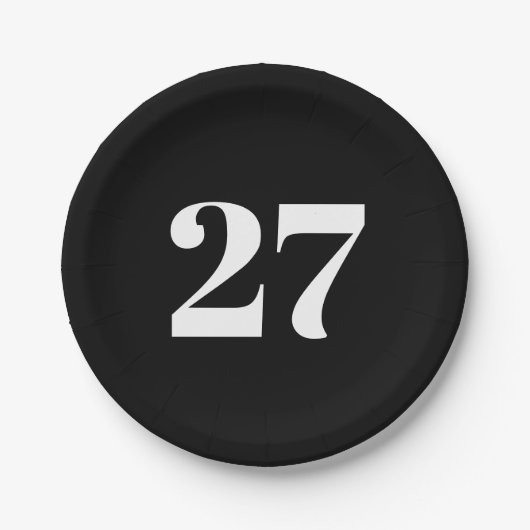 カスタマイズ/イニシャル付きホワイトレター番号黒 ペーパープレート (正面)
