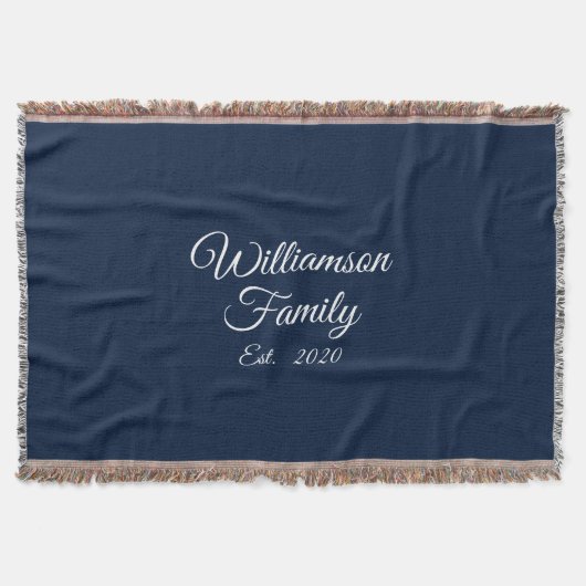 カスタマイズ カップルの姓、年、番号 ネイビー スローブランケット (正面)