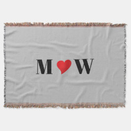 カスタマイズ カップルイニシャル A が B を愛してる 赤いハート グレー スローブランケット