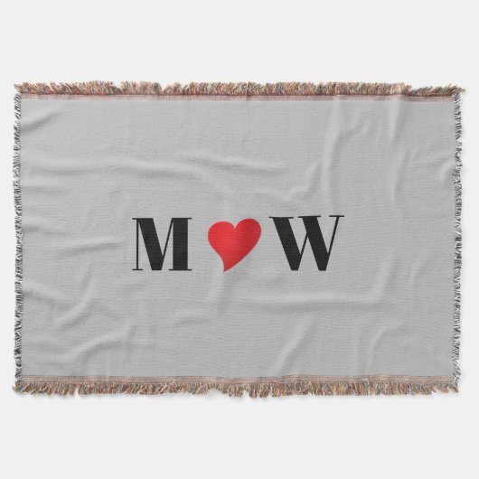 カスタマイズ カップル initials A が B を愛してる 赤いハート グレー スローブランケット (正面)