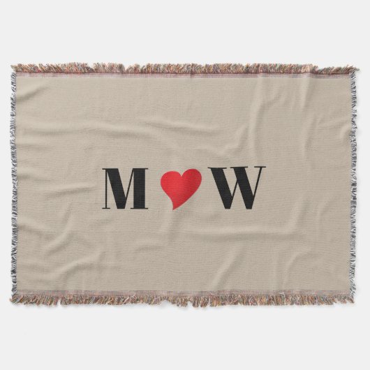 カスタマイズ カップル initials A が B を愛する 赤いハート スローブランケット (正面)