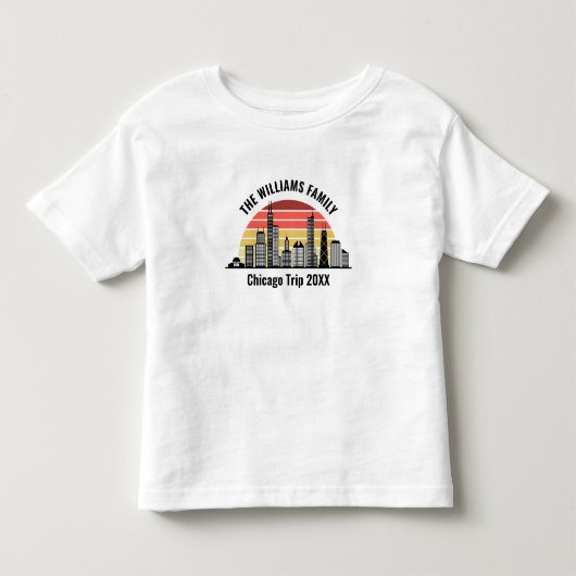 カスタマイズ シカゴ 日没 ファミリー旅行 トドラーTシャツ (正面)