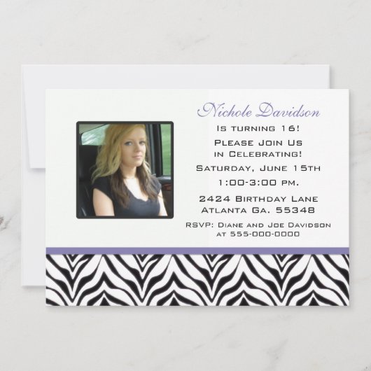 カスタマイズ:ゼブラスイート16パーティの招待状 招待状 (正面)