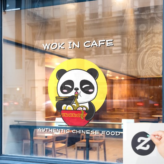 カスタマイズ パンダの麺 中華料理店 ウィンドウサイン (カフェ窓)