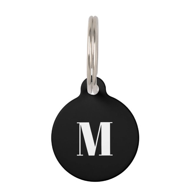 カスタマイズ，パーソナライズ白黒犬，ペット名 ペット　ネームタグ (正面)