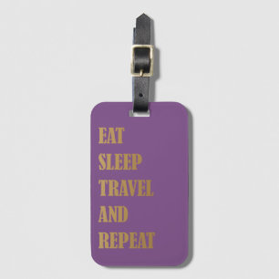 カスタマイズ パープル ゴールド Eat Sleep Travel Repeat ラゲッジタグ