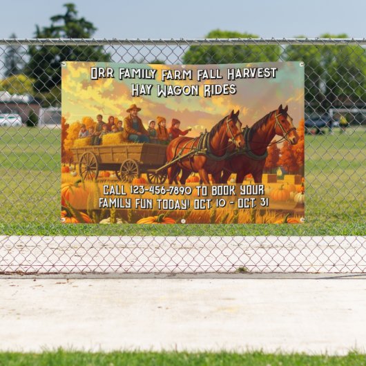 カスタマイズ ファーム 秋の収穫 馬車でのワゴンライド 横断幕 (インサイチュ)