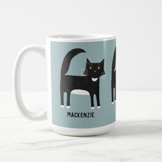 カスタマイズ ブラック&ホワイト 猫 コーヒーマグカップ (左)