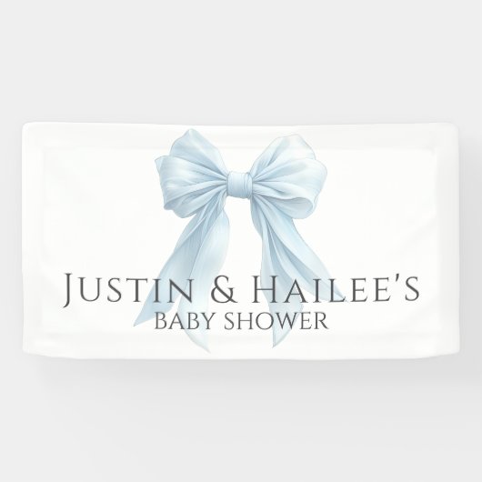 カスタマイズ ブルー リボン ガール コケッティ ベビーシャワー 横断幕 (横)