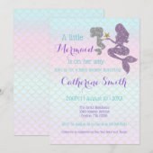 カスタマイズ マーメイド ベビーシャワー スパークル パープル ティール 招待状 (正面/裏面)