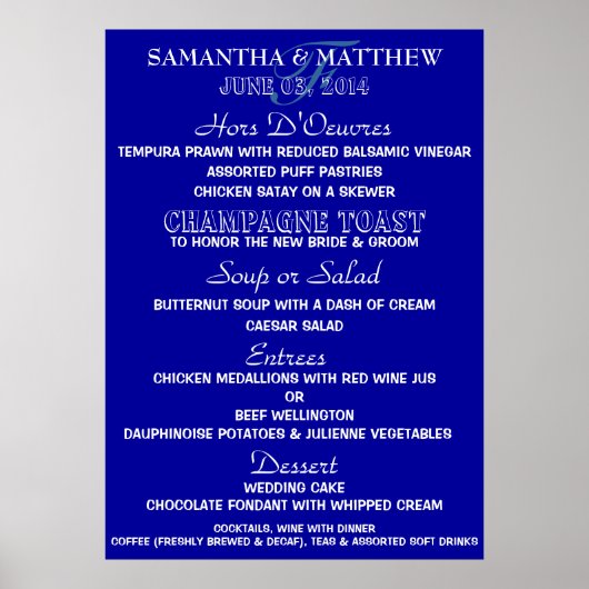 カスタマイズ メニュー テンプレート  大きな ネイビー 白 ポスター (正面)