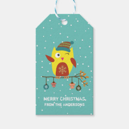 カスタマイズ「メリークリスマス」かわいいクリスマスフクロウ ギフトタグ