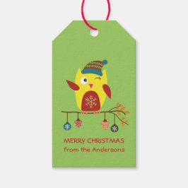 カスタマイズ「メリークリスマス」かわいいクリスマスフクロウ ギフトタグ