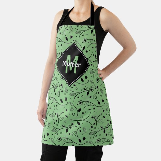 カスタマイズ |モノグラム |緑 |フローラ |母 エプロン (インサイチュ)