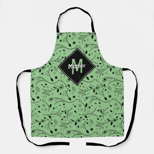カスタマイズ |モノグラム |緑 |フローラ |母 エプロン (正面)