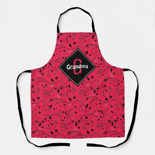 カスタマイズ |モノグラム |赤 |フローラ |おばあちゃん エプロン (正面)