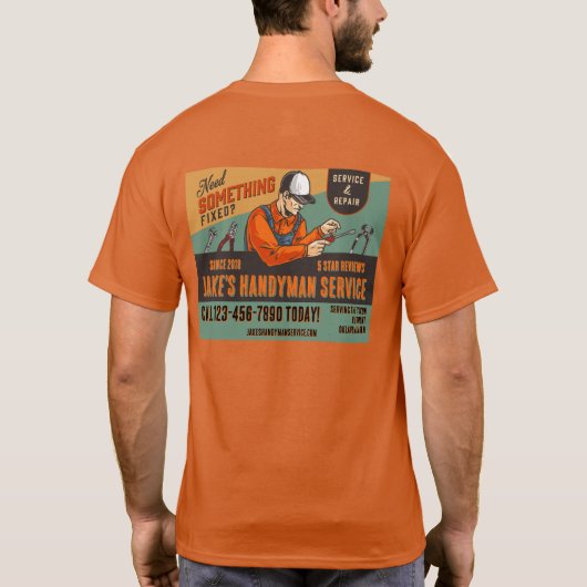 カスタマイズ レトロ ハンディマン サービス プロモ Tシャツ (裏面)