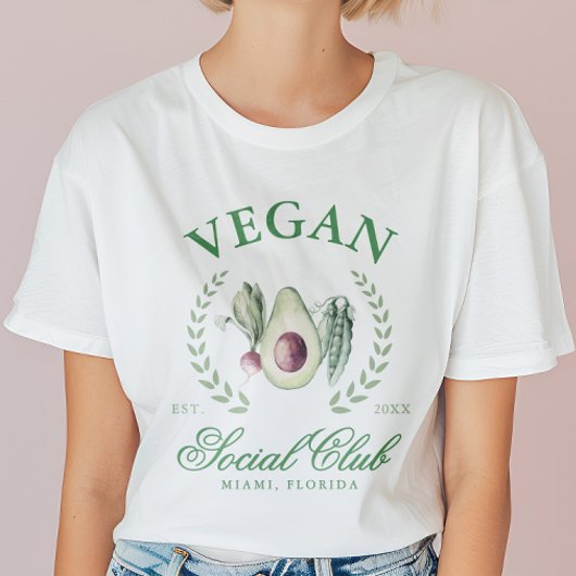 カスタマイズ ヴィーガン ソーシャル クラブ 名前と年号入り Tシャツ